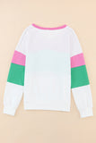 Ribbed V Neck Color Block Patchwork Sweatshirt