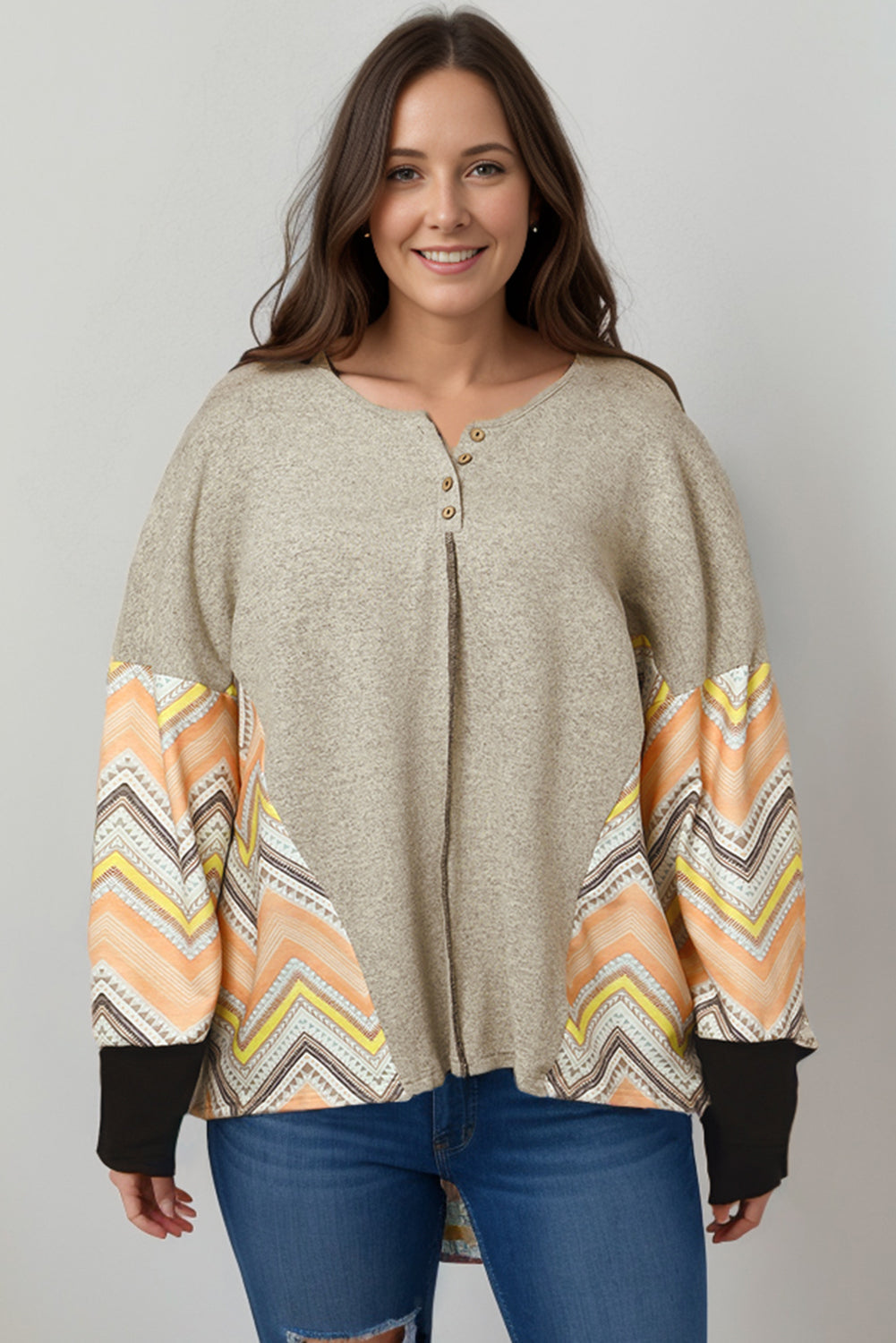 Plus Size Chevron Sleeves Top