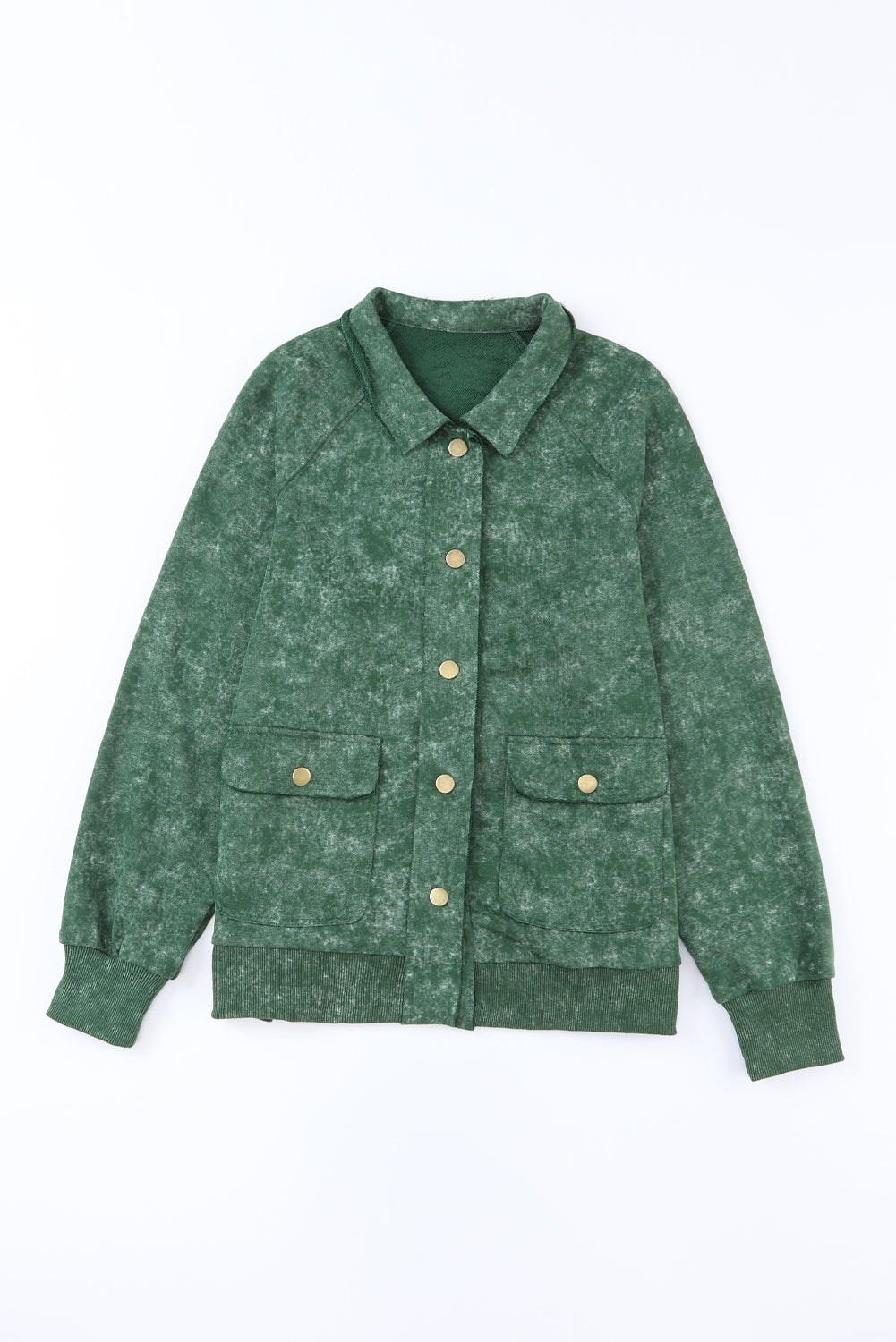 Veste boutonnée verte vintage délavée avec poche à rabat