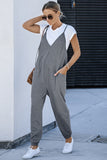 Textured Sleeveless V-Neck Pocketed Casual Jumpsuit