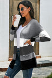 Open Front Colorblock Cardigan with Pockets