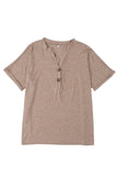 Button V Neck Rolled Sleeve T Shirt