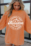 Orange Autumn Pumpkin Graphic Print Corded Oversized Sweatshirt