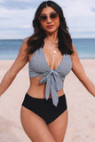 Gingham Tie Front Bikini High Waist Swimsuit