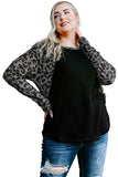 Leopard Raglan Sleeve Waffle Knit Plus Size Top