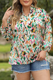 Multicolor Abstract Print 3/4 Puff Sleeve Ruffle Blouse