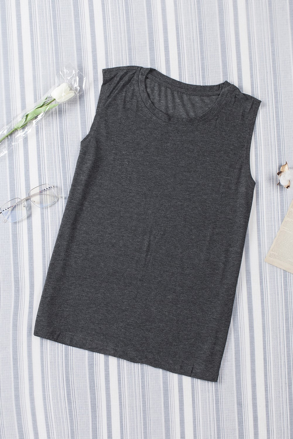 Solid Color Crew Neck Loose Tank Top