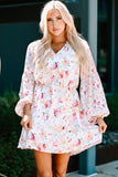 V Neck Bubble Sleeves Floral Dress