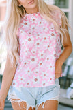 Sweet Floral Print Ruffle Trim Blouse