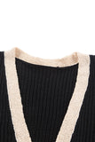 Contrast Trim Open Front Lantern Sleeves Cardigan