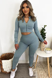 Full Zipper Ribbed Seamless Long Sleeve Yoga Top