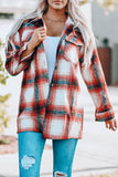 Turn down Neck Plaid Pocket Button Closure Coat