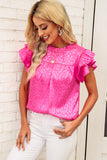 Leopard Print Pleated Tiered Ruffled Sleeve Blouse