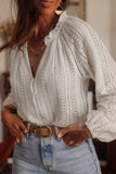 V-Neck Long Sleeve Button Up Lace Shirt