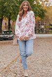 Vibrant Floral Printed Ruffle Trim Blouse