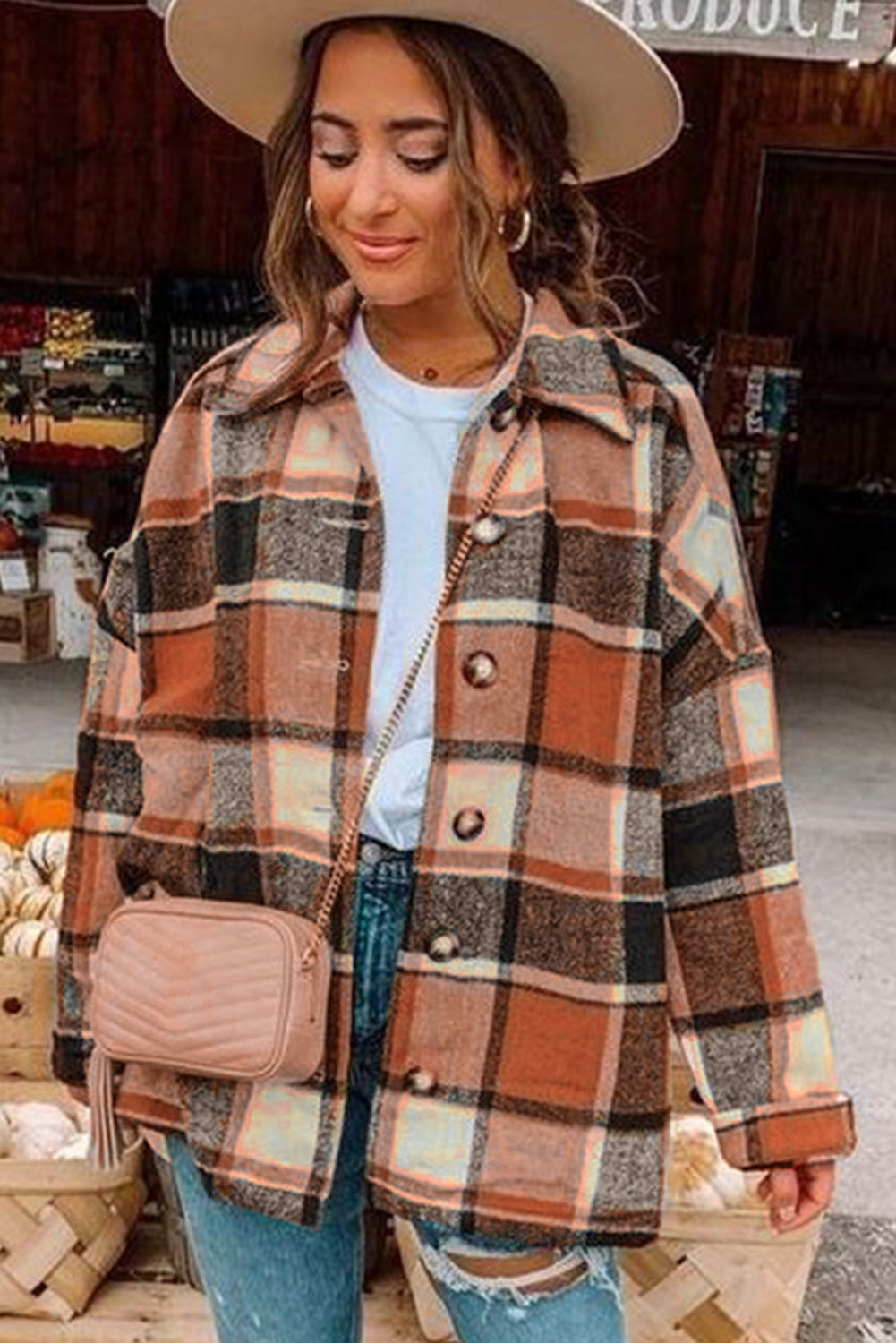 Plaid Print Buttoned Shirt Jacket