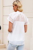 Sheer Ruffle Sleeve Splice Mock Neck Blouse