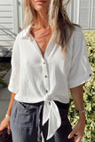 Textured Knotted Button-up Half Sleeve Shirt