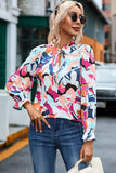 Abstract Print Frill Tie V Neck Long Sleeve Blouse