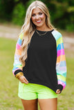 Sequin Color Block Raglan Sleeve Pullover Sweatshirt