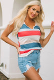 Striped Color Block Notched Neck Tank Top