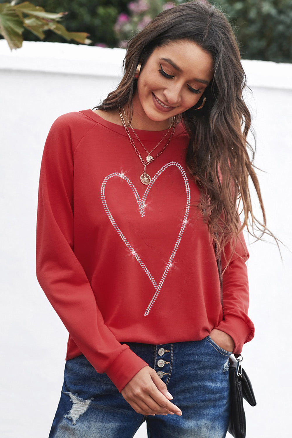 Red Solid Round Neck Raglan Sleeve Sweatshirt