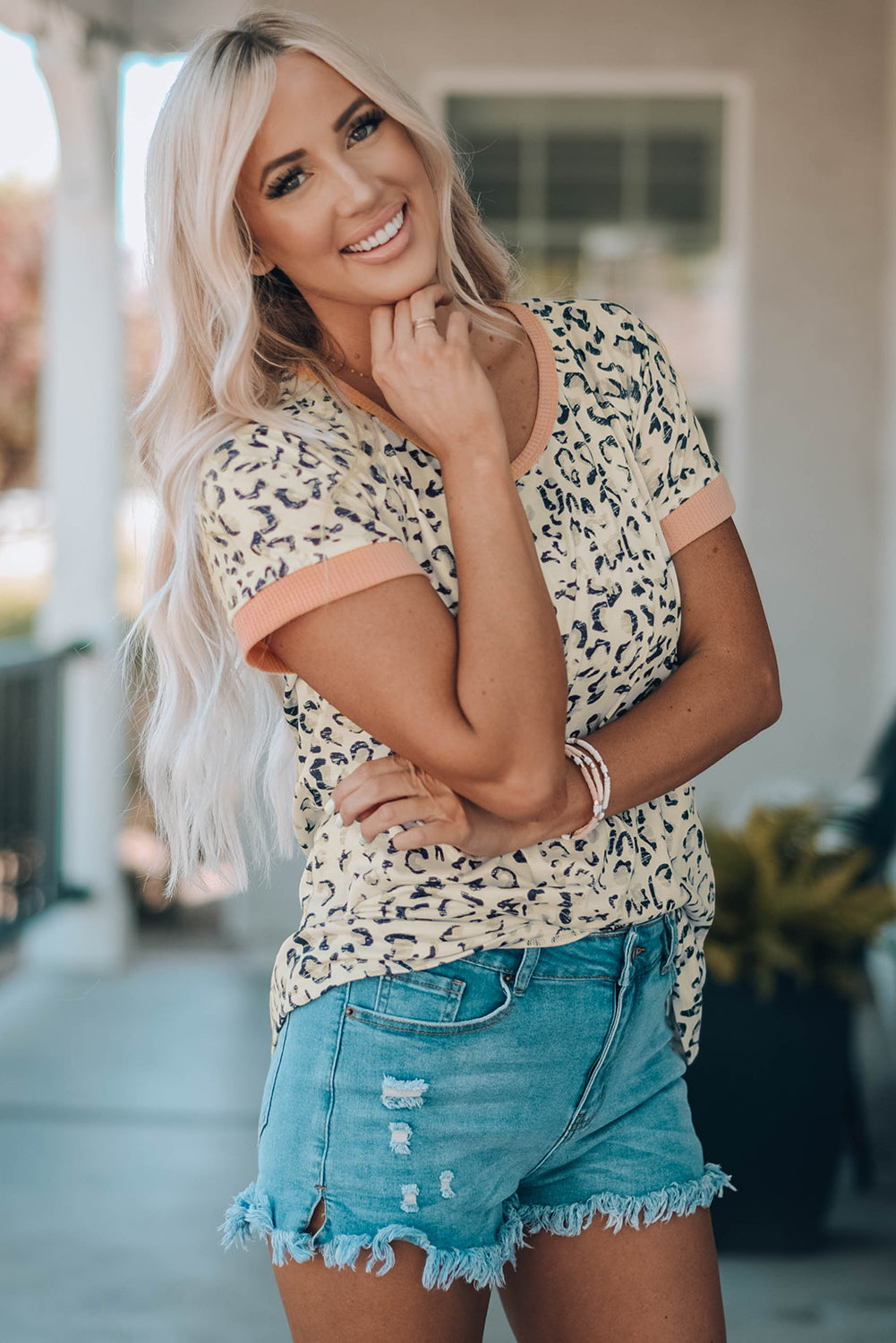 Fuzzy Print Contrast Trim Tank Top