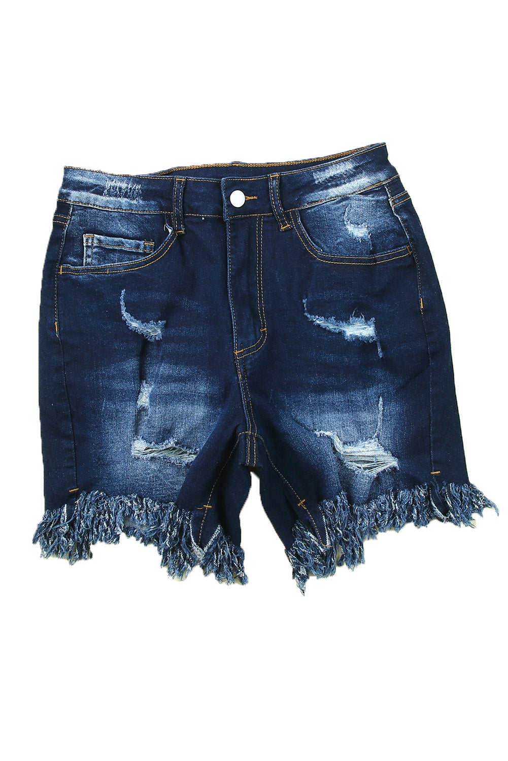 Short en jean coupe skinny bleu taille haute effet vieilli 