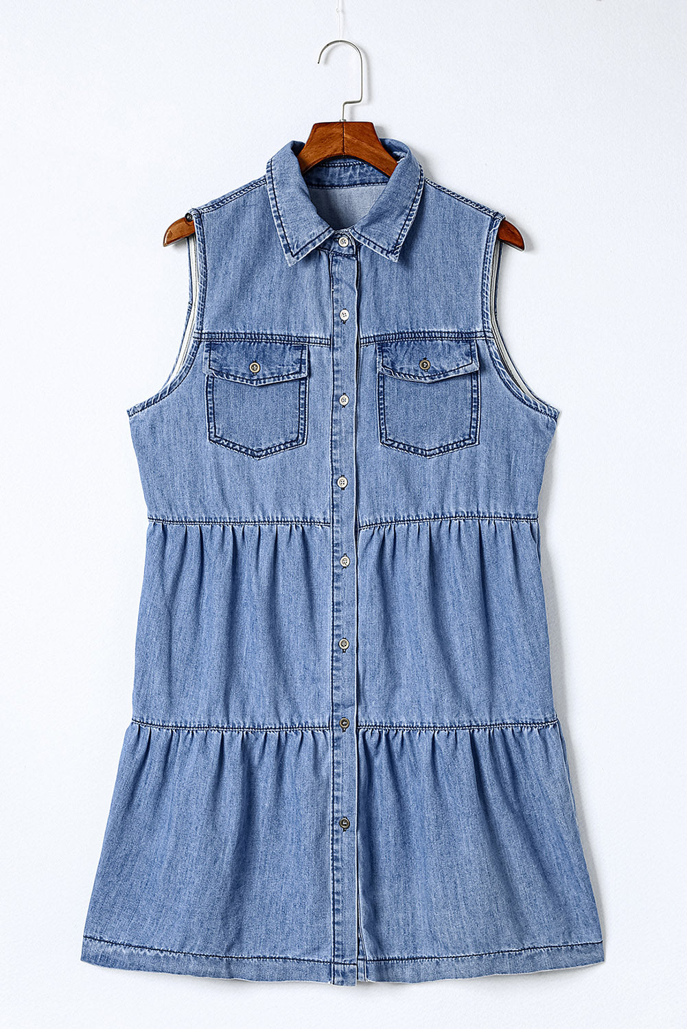 Flap Pockets Button up Sleeveless Denim Dress