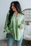 Green Color Block Exposed Seam Buttoned Neckline Hoodie