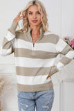 Zipped Collar Ribbed Edge Sweater