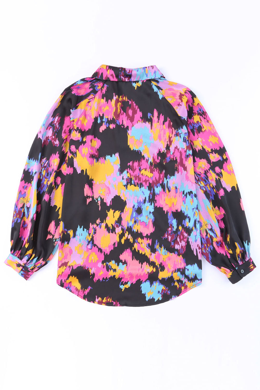 Green Graffiti Printed V Neck Puff Sleeve Blouse