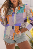 Mixed Print Button Front Cuffed Sleeve Shirt