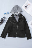 Notch Collar Detachable Hood Zipped Jacket