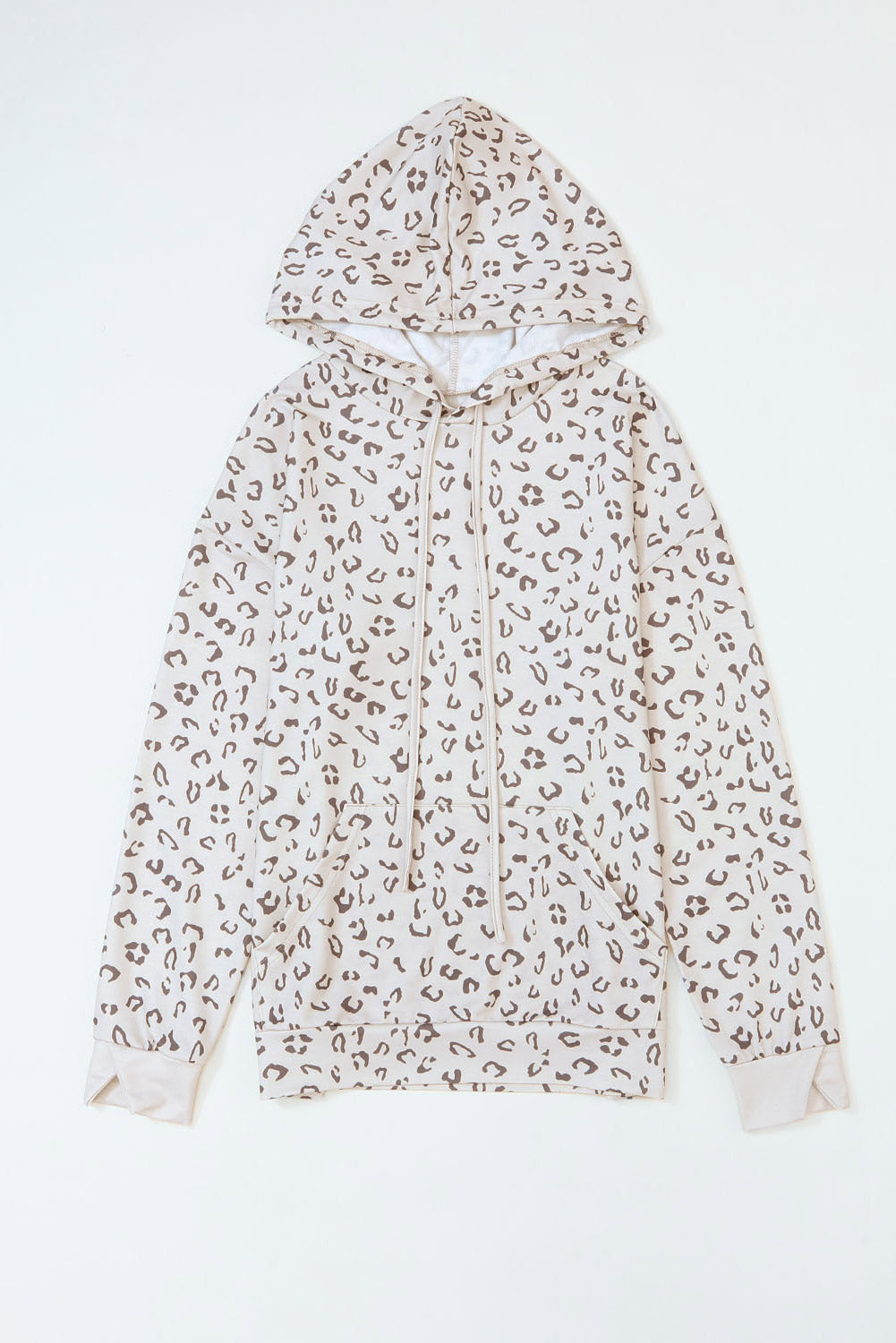 Leopard Kangaroo Pocket Long Sleeve Drawstring Hoodie