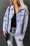 Leopard Star Distressed Cropped Denim Jacket