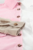 Pink Color Block Button Shirt with Pocket