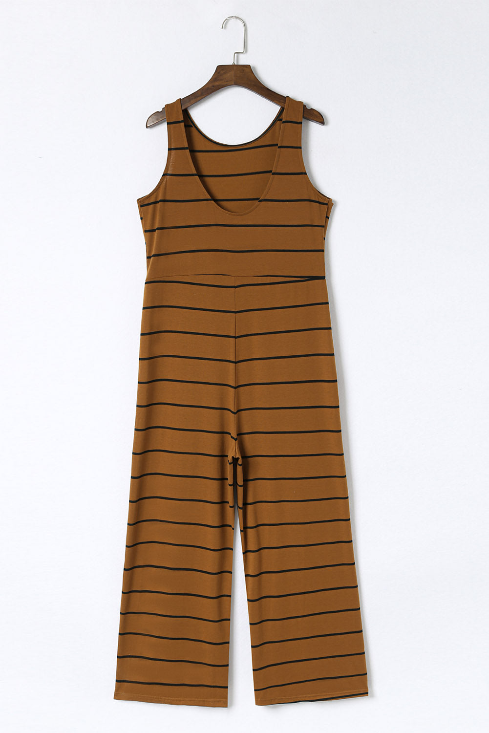 Khaki Stripe Print Open Back Sleeveless Maxi Dress with Slits