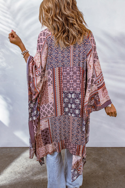 Geometric Print Open Front Kimono