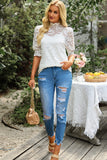 High Neck Lace Short Sleeve Top