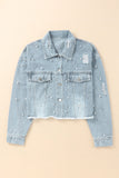 Pearls Beading Cropped Denim Jacket