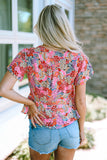 Red Short Sleeve Slim Fit Floral T Shirt