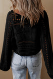 Black Hollow-out Cable Knit Cropped Sweater