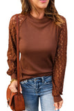 Lace Contrast Long Sleeve Waffle Knit Top