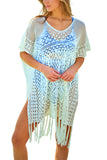 Lace Crochet V Neck Tasseled Beach Cover Up with Splits