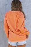 Orange Spooky Season Ghost Print Ribbed Pullover Sweatshirt