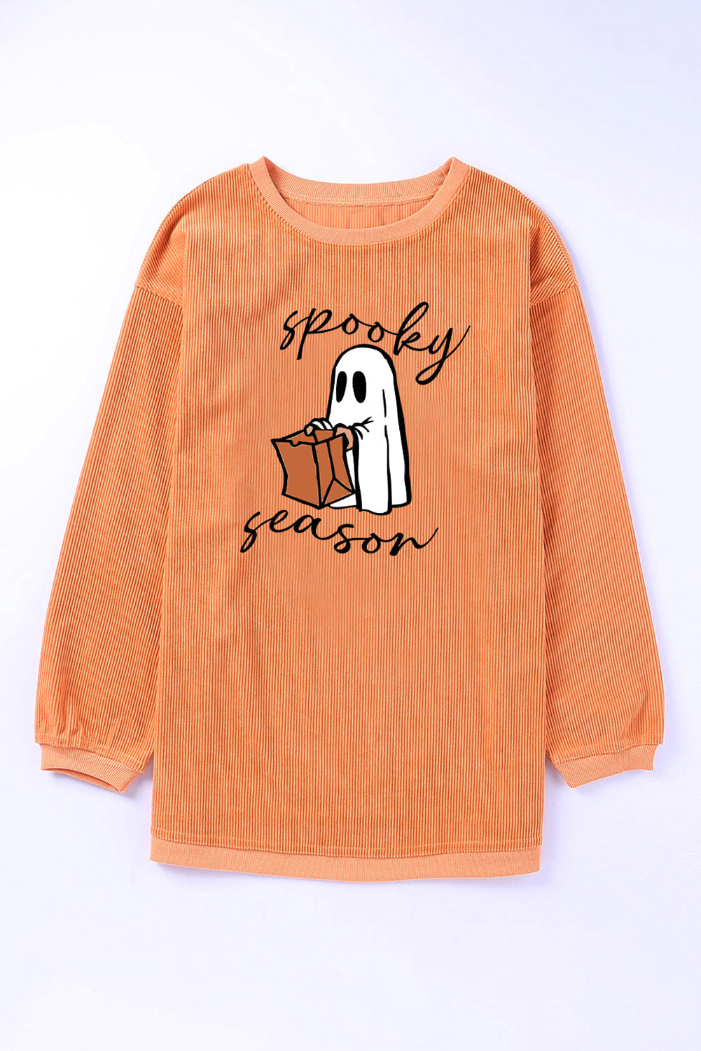 Sweat-shirt orange côtelé à imprimé fantôme Spooky Season