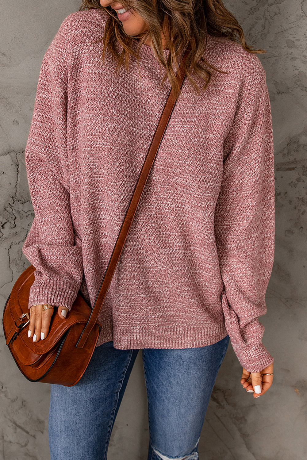 Subtle Heather Knit Bishop Sleeve Sweater