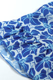 Robe tunique florale bleu ciel/bleu/abricot, col en V, manches lanternes