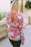 Twisted Hollow-out Back Floral Long Sleeve Top